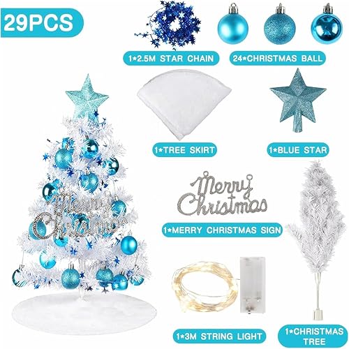 GEDEGOOK Mini Sapin de Noel Artificiel de 60cm avec 29 Décoration de Noël, Boules de Noël, Etoile pour Petit Sapin de Noël des lumières LED, Mini Desktop Arbre Décoration pour Bureau Commercial Bar - Nail Gallerys