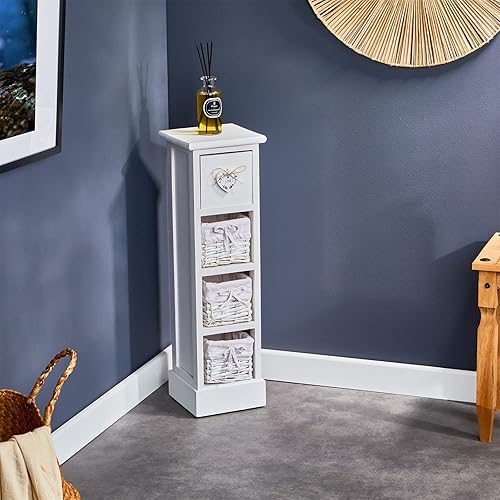 IDIMEX Chiffonnier Flower H 70 cm en Bois Massif Blanc avec 1 tiroir et 3 paniers Petite Commode Style Shabby Chic Vintage Rustique Romantique - Nail Gallerys