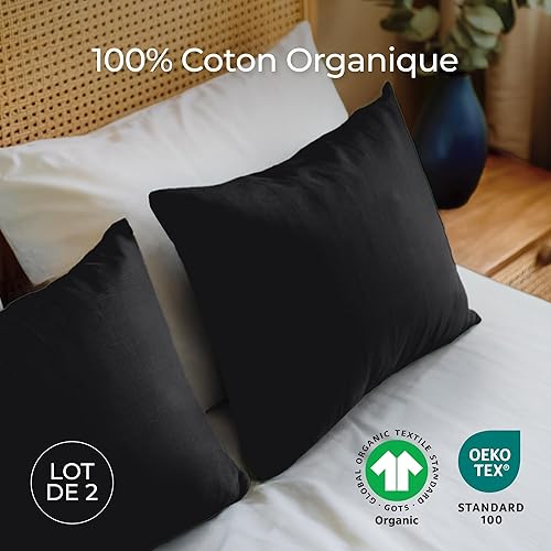 Dreamzie - 100% Coton Biologique - Taie d'oreiller 40x60 cm Coton Bio - Lot de 2 - Blanc - Taie Oreiller Rectangulaire avec Fermeture Éclair - Oeko-Tex - Nail Gallerys