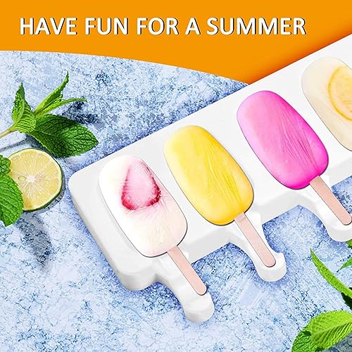 Moule Glace 8 Cellules, Moule à Glace en Silicone Moulle Magnum Cake pour Réutilisables avec 50 Bâtonnets en Bois, Moule à Popsicle pour Maison Dessert, Jus de Fruits, Yoghurt, Crème Glacée - Nail Gallerys
