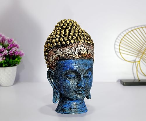 eSplanade Statue de tête de Bouddha pour la décoration intérieure | pièce maîtresse de Visage de Bouddha en résine pour Salon, méditation, Table de Bureau, étagère | Bleu (Antique) - Nail Gallerys