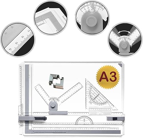 A3 Planche à dessin, Table à dessin Multifonctionnelle Din A3 Règle à dessin avec Mouvement Parallèle et Angle de Mesure Réglable pour le bureau professionnel Étudiants, Ingénieurs, Architectes - Nail Gallerys