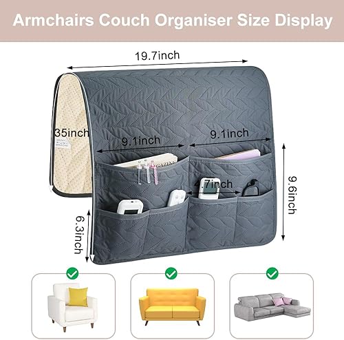 SITAKEGS Organisateur d'accoudoir de canapé, imperméable, antidérapant, sac de rangement avec 6 poches, housse de rangement pour accoudoir de canapé, housse de rangement, télécommande TV (blanc) - Nail Gallerys