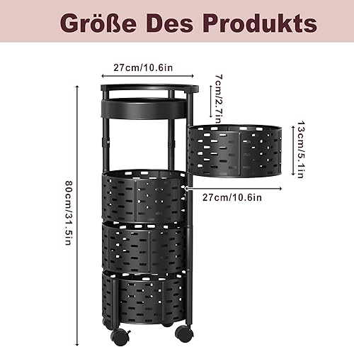 VANCHEMO Étagère de rangement rotative avec roues 5 niveaux - Étagère de cuisine rotative multicouche - Chariot de rangement pour fruits et légumes - Chariot de rangement pour cuisine, salle de bain - Nail Gallerys