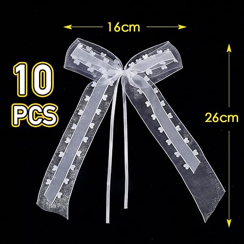 10pcs Nœuds Blancs 26x16cm Nœud de Papillons Voiture Mariage avec Cœurs Ruban de Tull Décoration pour Mariage Voitures Nuptiales Cadeau - Nail Gallerys