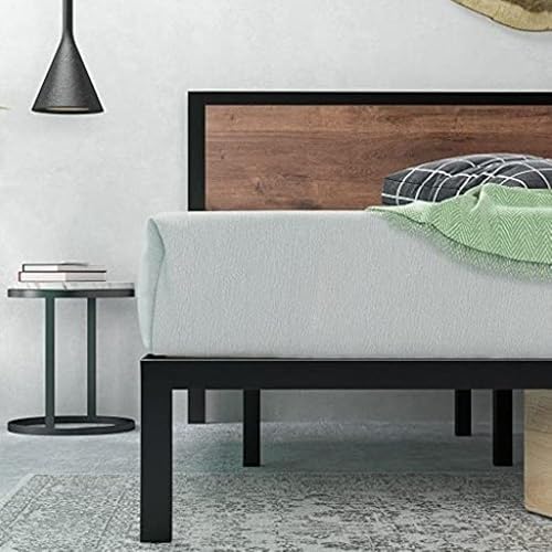 Zinus Mory Lit 140x190 cm - Hauteur du cadre de lit 30 cm - Plate-forme en métal et bois avec tête de lit - Marron - Nail Gallerys