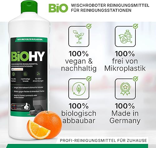 BiOHY Produit de nettoyage pour robot aspirateur (Bouteille de 1l) | Spécialement conçu pour les stations de nettoyage | Prolonge la durée de vie de la station d'aspiration (Wischroboter Station) - Nail Gallerys