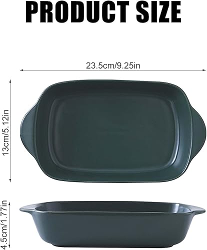 Lot de 2 plats à gratin en céramique, moule à lasagnes, avec poignée, 23,5 x 13 cm, en céramique, multicolore, émaillé, petit, rectangulaire, pour four, lasagnes, pâtisserie, gratin (vert foncé) - Nail Gallerys
