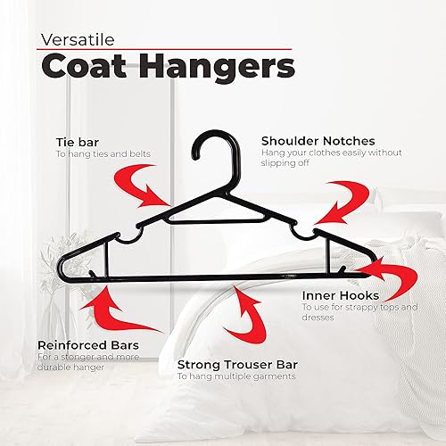 DIVCHI Lot de 25/50 cintres en plastique pour adulte avec barre de pantalon et lèvres – Dimensions : 39 cm de large et 18,5 cm de haut (lot de 25) - Nail Gallerys
