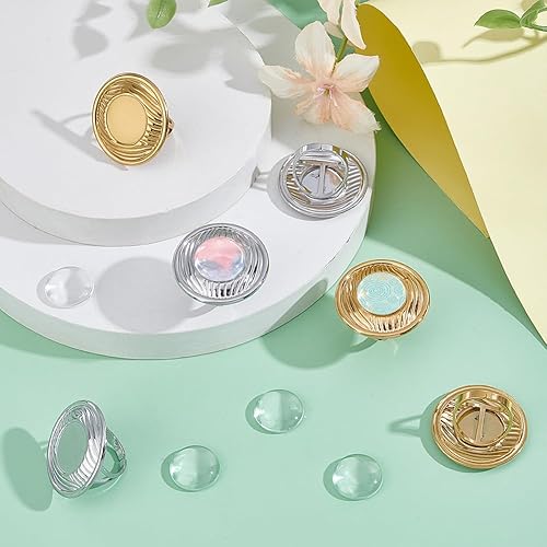 UNICRAFTALE 6 ensemble 2 couleurs Bagues Cabochons Ronds Acier Inoxydable Support Bagues Vierges Bagues Base 16mm Bagues Ouvertes avec Cabochons en Verre Plateau de Lunette pour Bagues de Bijoux - Nail Gallerys