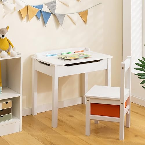 GOPLUS Ensemble Table et Chaise pour Enfant 3 Ans+, Bureau d'Étude pour Tout-Petit avec Planteau Incliné, Ensemble de Table d'Activités en Bois avec Tiroir, Charnière pour Chambre, École (Naturel) - Nail Gallerys