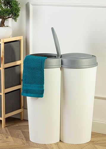 HowHomely Poubelle blanche avec système de tri | Poubelle double 2 x 25 l (50 litres) | Poubelle de cuisine à 2 compartiments avec couvercle Softclose | Poubelle de cuisine à 2 compartiments idéal - Nail Gallerys