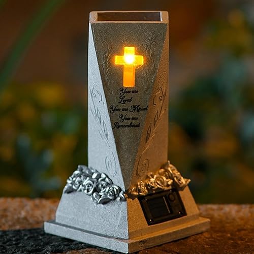 Vase funéraire pour fleurs, décoration commémorative, pots de fleurs avec lumières solaires, vase ange de prière en résine pour cour, cimetière, jardin, pelouse - Nail Gallerys