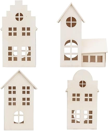 Ideen mit Herz Maisons décoratives en bois | Naturel | 4 tailles | Maisons décoratives avec ouverture | Maison lumineuse | 4 pièces - Nail Gallerys