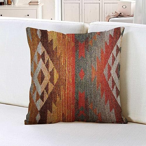 IBILIU Housses de coussin de style Navajo - 45,7 x 45,7 cm - Style amérindien du Sud-Ouest - En lin et toile de jute - Orange et gris - Nail Gallerys