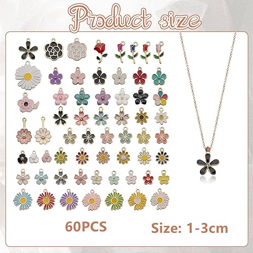 Goiern Lot de 60 pendentifs à thème floral multicolore, breloques mixtes dorées, en émail plaqué or, pour collier, bracelet, boucles d'oreilles, multicolore, L - Nail Gallerys