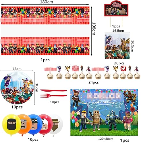 DSTLWBCS Vaisselle Anniversaire pour 10 Invités, 87 Pcs, Ballons, Toile de Fond, Décoration Enfant, Gâteau, Nappe, Assiette, pour Thème Fête - Nail Gallerys