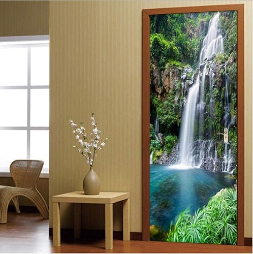 Sticker de Porte Trompe l'Oeil Effect 3D 88cm x 200cm Paysage de cascade Auto-Adhésif Amovible impermeable Autocollant Poster de Porte Stickers muraux pour Salon Cuisine Chambre Salle de Bain Mur - Nail Gallerys