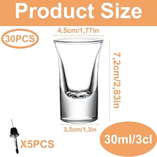 WOPPLXY 30 Pièces Verre a Shot, 30ml/3cl Shooter Verre Base Lourde, Verres à Shot Transparents pour Vodka, Liqueurs, Whisky - Nail Gallerys