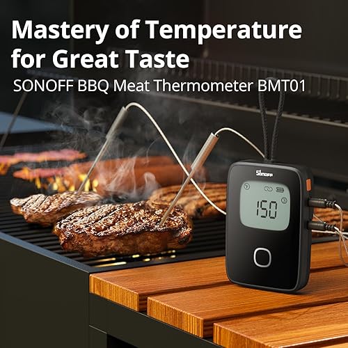 SONOFF Thermomètre Cuisine, LCD Lectures Instantanées Thermometre Viande avec Sondes Doubles de 15cm, Aimant, Températures Prédéfinies, Minuteries et Alarmes, Convient pour la Cuisson, la Viande, BBQ - Nail Gallerys