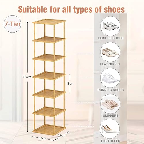 Aniston Petite étagère à chaussures verticale en bambou à 6 niveaux, sur pied, mince et étroite, étagère à chaussures pour garage, placard, porte, garage, salon, gain de place (6 niveaux) - Nail Gallerys
