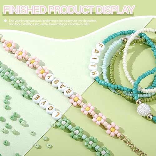 EUES 4mm Perles pour Bracelet，Perles de Rocaille avec Perles Lettres,Friendship Bracelet Kit Perles pour Bijoux，Kit Bracelet Perles pour DIY Fabrication de Bijoux Bracelets Collier - Nail Gallerys