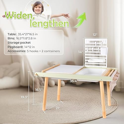 LOL-FUN Table Sensorielle en Bois pour Garçons et Filles, Cadeau Table pour Enfant avec 2 Bacs de Rangement, Table D'activités pour Apprendre, Jouer et Dessin - Nail Gallerys