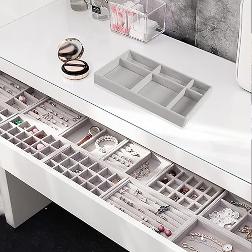 Anruyi 4PCS Rangement Bijoux Tiroir Plateaux à Bijoux Plateau Bijoux Velours Plateaux à Bijoux Organisateur Rangement Bijoux Tiroir Plateau pour Colliers, Bagues, Bracelets et Boucles d’Oreilles - Nail Gallerys