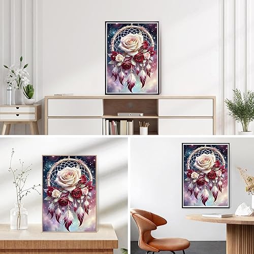 Kit de peinture diamant attrape-rêves pour adultes, attrape-rêves 5D et fleurs de roses pour débutants, kit d'art diamant à faire soi-même pour décoration d'intérieur, 30,5 x 40,6 cm - Nail Gallerys