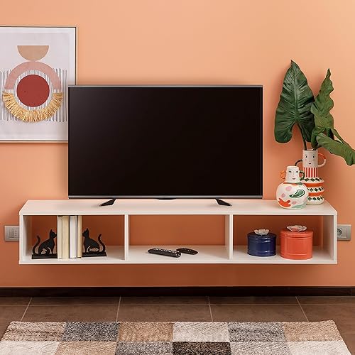 Baroni Home Meuble TV avec Porte Coulissante, Trou de Câble en MDF, Meuble TV Console pour Chambre, Salon, Cuisine, Blanc, 150x45x35 cm - Nail Gallerys