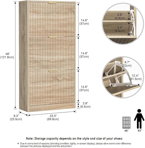 Skokliz Rangement à Chaussures Armoire, Chaussures à 3 abattants, étagère à Chaussures Style Vintage pour entrée, Couloir, Chambre, Séparateurs Réglables, 60x24x122 cm - Nail Gallerys