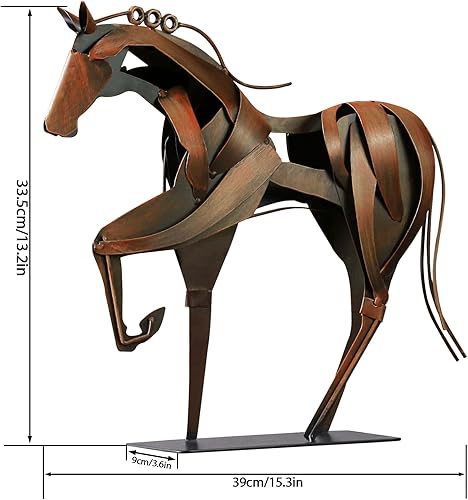 YASCO Hame Decor Sculpture en métal peinte à la main pour bureau, maison et jardin Motif cheval debout Bleu 38,9 x 33,5 cm - Nail Gallerys