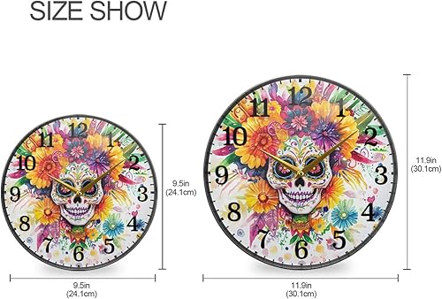 tplaotee Dia De Los Muertos Horloge murale ronde en acrylique Motif tête de mort mexicaine 30 cm - Nail Gallerys