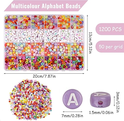 Moosono Perles Lettres pour Bracelet DIY Kit 1200+ Perles Colorées Bracelet Livré avec les Outils, pour Bracelets Collier Boucles d'Oreilles Convient Enfants Adultes - Nail Gallerys