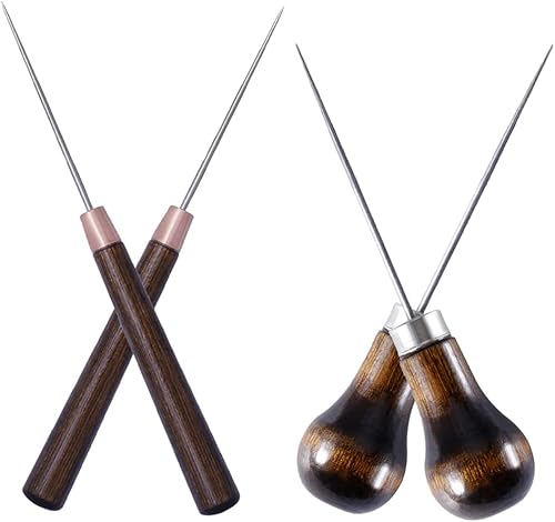 4 pièces Poinçon avec Manche en Bois, Alène en Cuir, Couture Poinçon Alène, Alènes Manche Bois, Alêne en Bois, Pour la Couture du Cuir, Leather handmade DIY, Piqueuse - Nail Gallerys