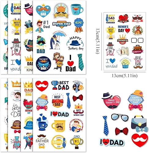 Y7FQJTZ Lot de 8 feuilles d'autocollants pour la fête des pères - Autocollants mignons pour la fête des pères - Décorations pour la fête des pères - Enveloppes - Joints - Boîtes cadeaux - Nail Gallerys