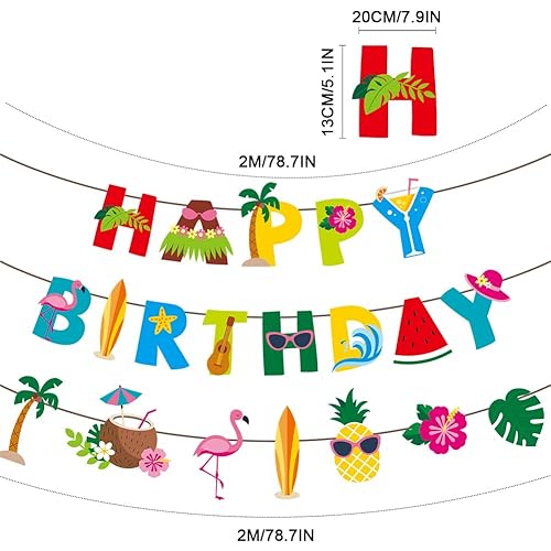 Décorations de fête d'anniversaire hawaïennes - Bannière tropicale « Happy Birthday » - Flamant rose, ananas, cocotier - Guirlande pour fête sur le thème de la plage - Fournitures de fête - Nail Gallerys