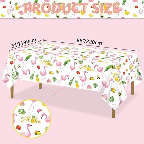 APUXXJUPA Lot de 4 nappes flamant rose Aloha Tropical Luau Décorations de fête avec feuilles hawaïennes et fruits d'été pour mariage, pique-nique, flamant rose, fournitures de fête, 130 x 220 cm - Nail Gallerys