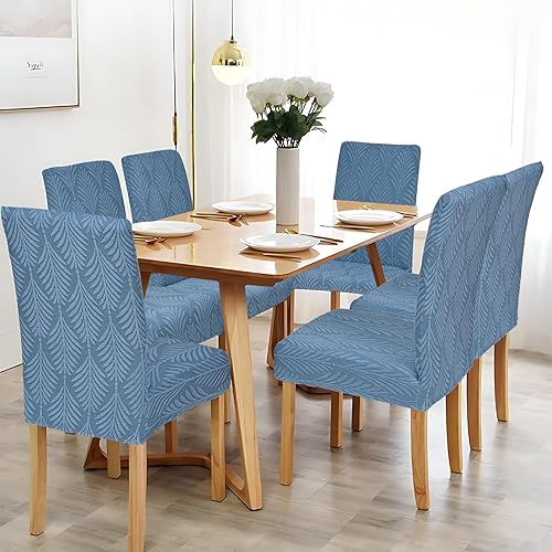 Alishomtll Lot de 4/6 housses de chaise extensibles universelles pour chaises basculantes - Motif feuille jacquard - Amovibles - Protection pour cuisine, banquet, mariage, fête (gris clair, 6 pièces) - Nail Gallerys