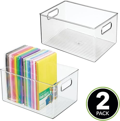 mDesign boite de rangement avec poignées intégrées – grand rangement salle de bain pour maquillage, serviettes, savon et shampooing – caisse de rangement pour cosmétiques – lot de 2 – transparent - Nail Gallerys