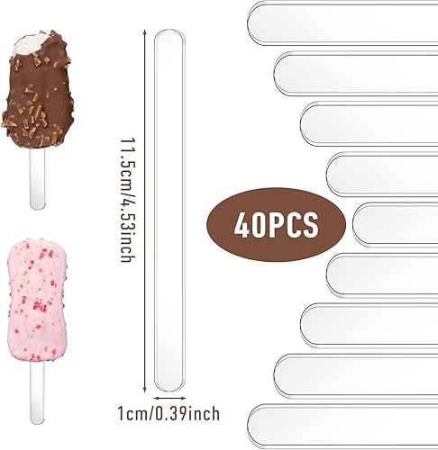 TIESOME Lot de 40 bâtonnets réutilisables en acrylique transparent de 11,4 cm pour crème glacée, gâteau, pops, desserts et loisirs créatifs - Nail Gallerys