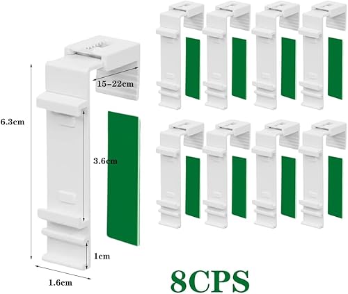 CEWROM Lot de 8 supports de serrage longs pour store double à clipser et à coller sans perçage comme accessoires ou pièce de rechange pour la suspension, fixation sur PVC, fenêtre en bois, battant de - Nail Gallerys