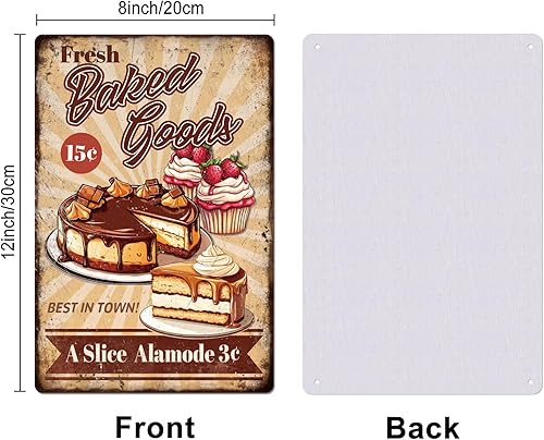 GLOBLELAND Panneau en Métal de Cuisson de Gâteau Frais 'Fresh Baked Goods' Peinture Vintage Affiche en Étain 12x8 pouce Rétro Plaque D'Art Mural pour la Maison du Bureau des Restaurants la Pâtisserie - Nail Gallerys
