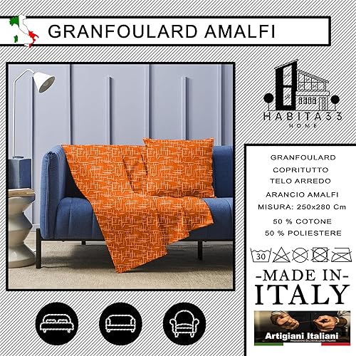 HABITA 33 HOME Plaid Canapé 250x280 cm – Jeté de Canapé Léger – Drap de Lit Printemps/Été – Grand Tissu de Protection pour Canapé et Lit (Orange Amalfi) - Nail Gallerys