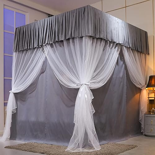 Baldaquin de lit Princesse à 4 Coins et moustiquaire Mignonne pour lit de Filles Chambre d'adulte Chambres d'enfants ; Filet de Rideau pour lit jumeau/Double/Queen/King Size (Fleur-Gris, King) - Nail Gallerys