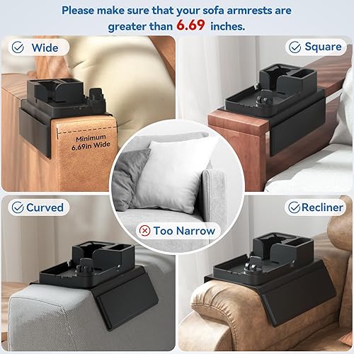 CLESOO Plateau de canapé, accoudoir avec porte-gobelet, plateau de canapé antidérapant avec deux poches latérales et support de téléphone, en silicone anti-renversement, organiseur de canapé pour - Nail Gallerys