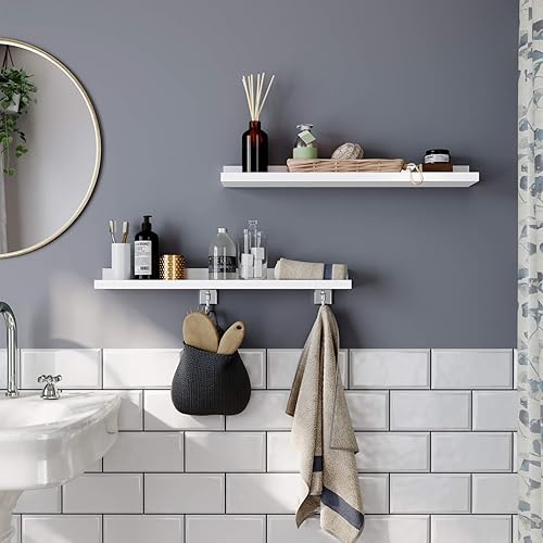 SONGMICS Étagère Murale, Lot de 2, Décoration Salon, Finition Brillante, 10 x 80 cm, pour Cadres Photos, Livres, Salon, Chambre, Salle de Bain, Cuisine, Bureau, Blanc LWS080W01 - Nail Gallerys