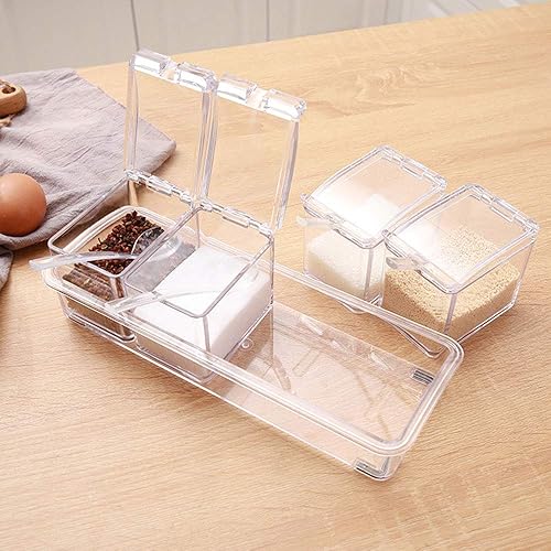tooloflife Lot de 4 boîtes d'assaisonnement transparentes en plastique PS avec cuillère pour cuisine, usage domestique, sel, sucre, condiments - Nail Gallerys