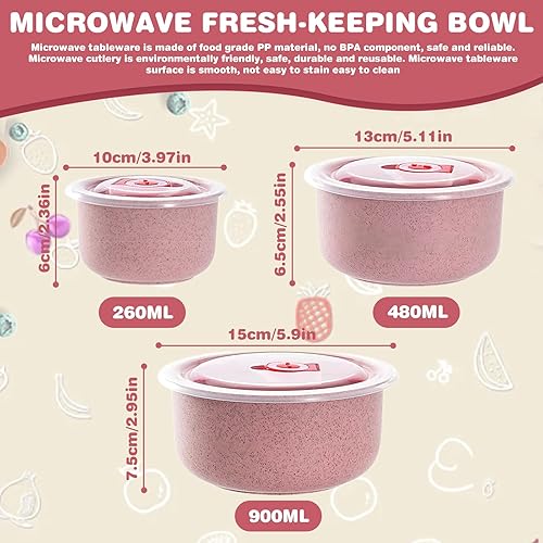 MEGYAD Lot de 3 plats pour micro-ondes avec couvercle : boîtes de conservation pour micro-ondes, 260/480/900 ml, bol multifonction pour lave-vaisselle, micro-ondes, four, réfrigérateur (rose) - Nail Gallerys