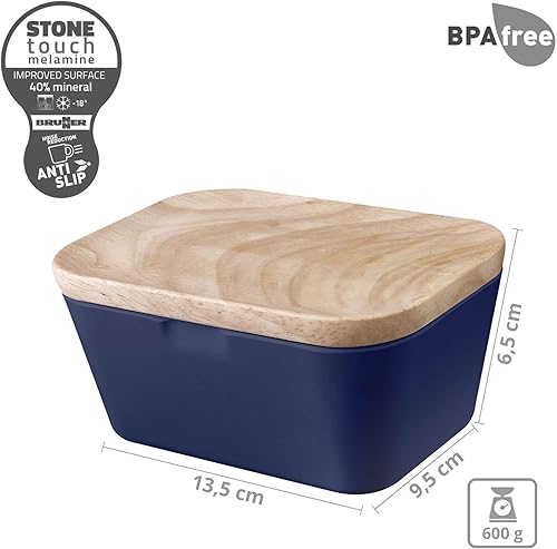 BRUNNER Beurrier rectangulaire en mélamine - 250 g - Avec plateau et couvercle - Bleu - Nail Gallerys